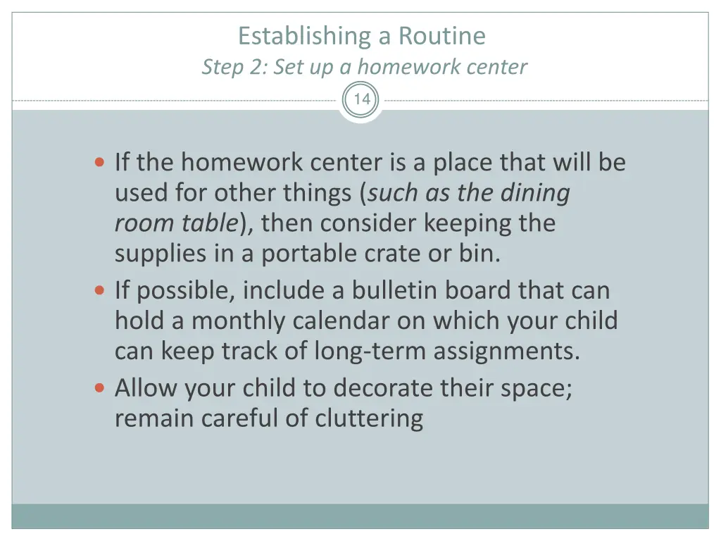 establishing a routine step 2 set up a homework 2