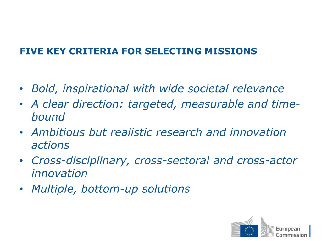 five key criteria for selecting missions