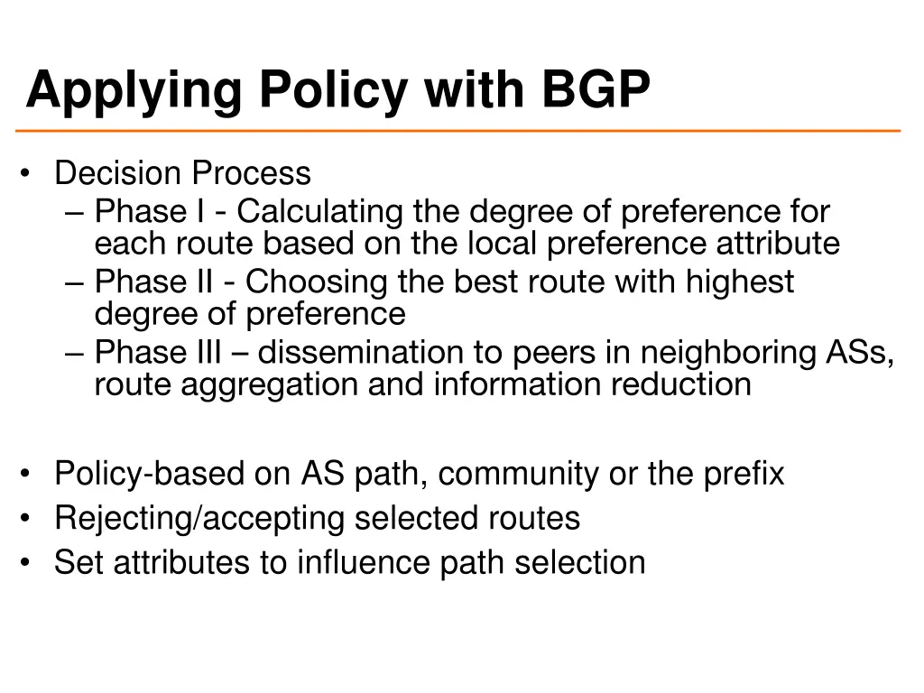 applying policy with bgp