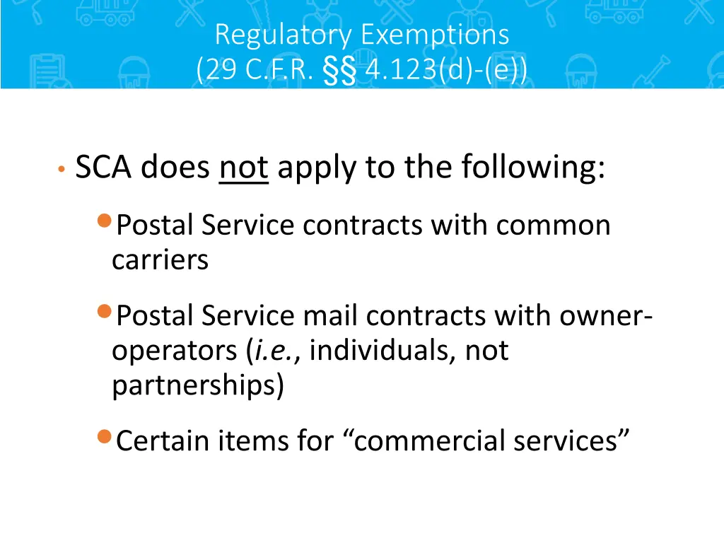 regulatory exemptions 29 c f r 4 123 d e