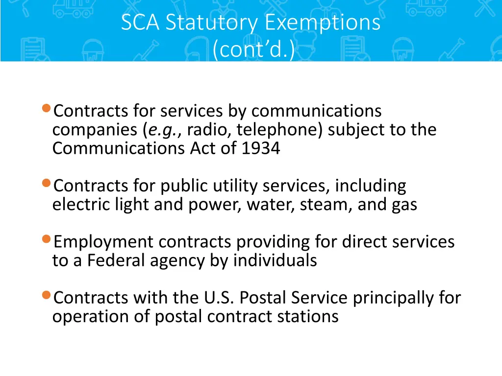 sca statutory exemptions cont d
