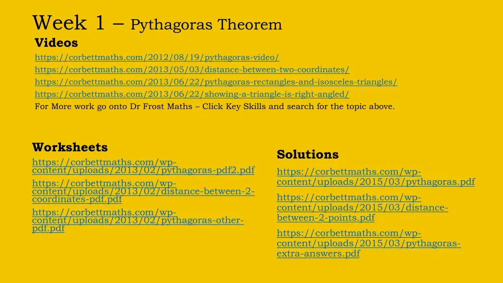 week 1 pythagoras theorem videos https