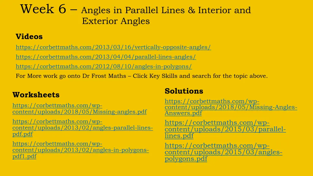 week 6 angles in parallel lines interior