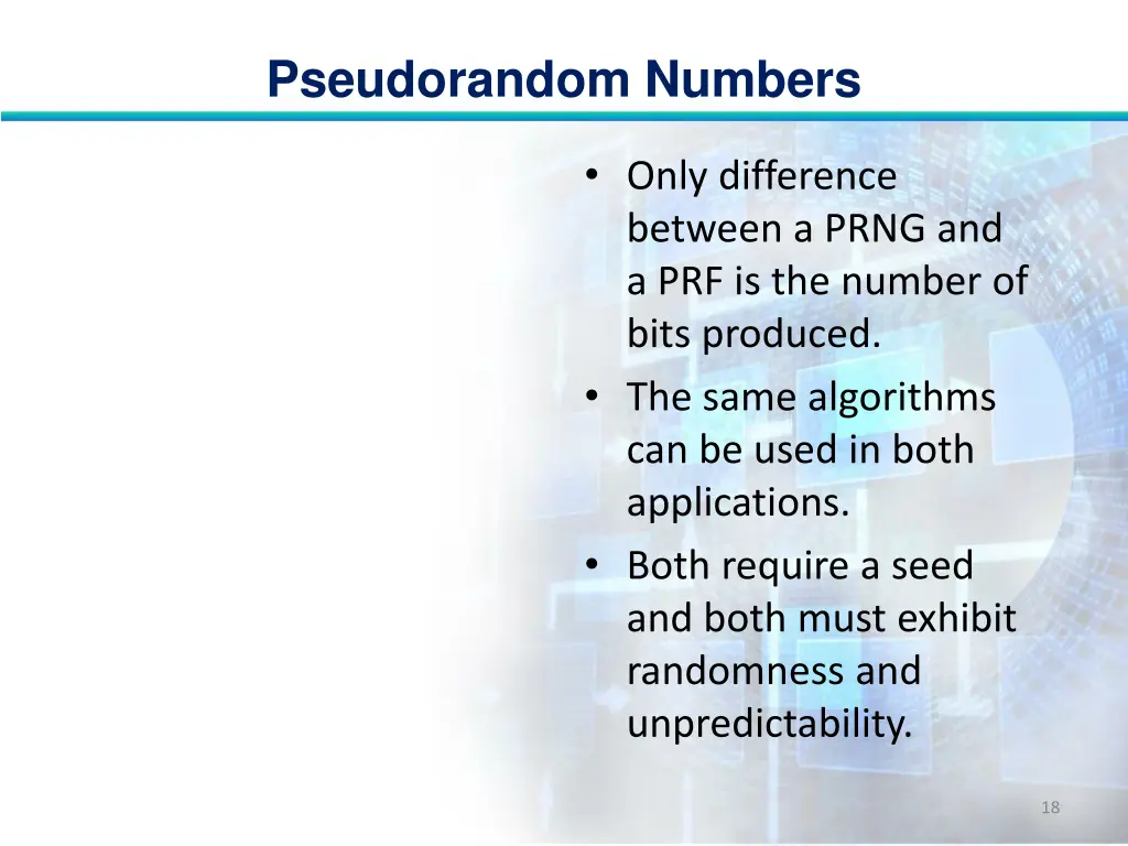 pseudorandom numbers 17