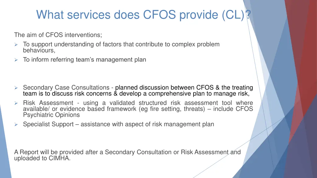 what services does cfos provide cl
