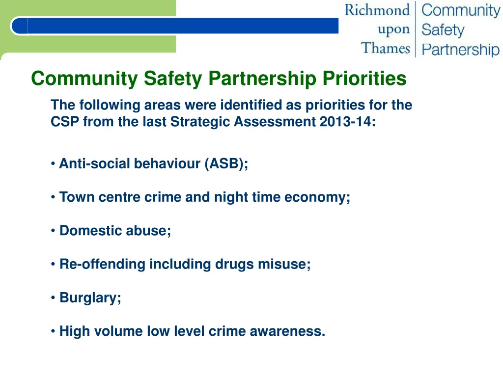 community safety partnership priorities