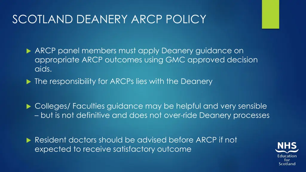 scotland deanery arcp policy