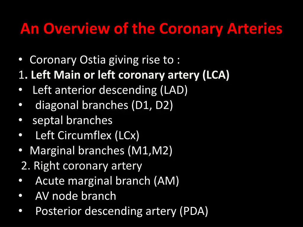 an overview of the coronary arteries