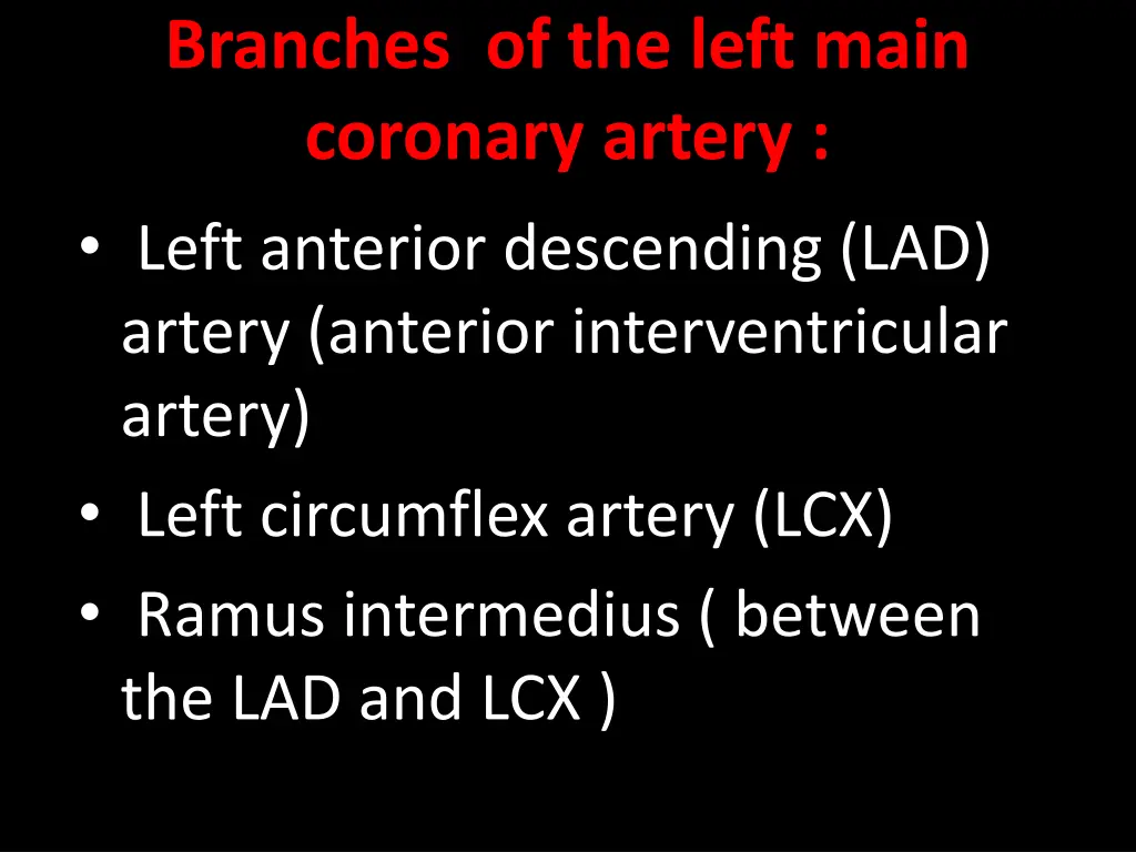 branches of the left main coronary artery left