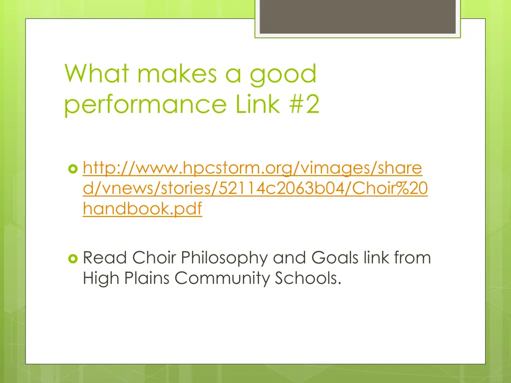 what makes a good performance link 2
