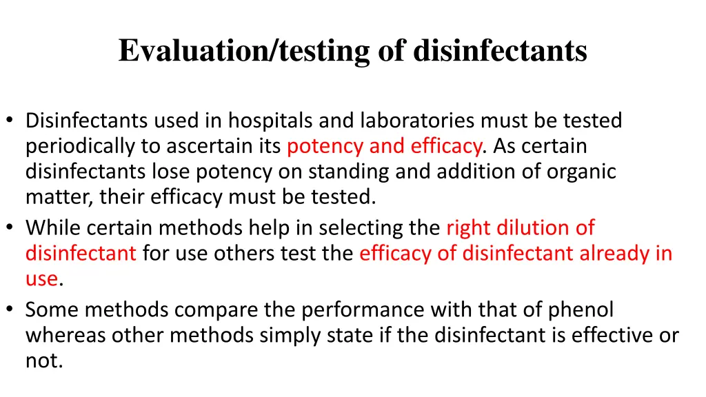 evaluation testing of disinfectants