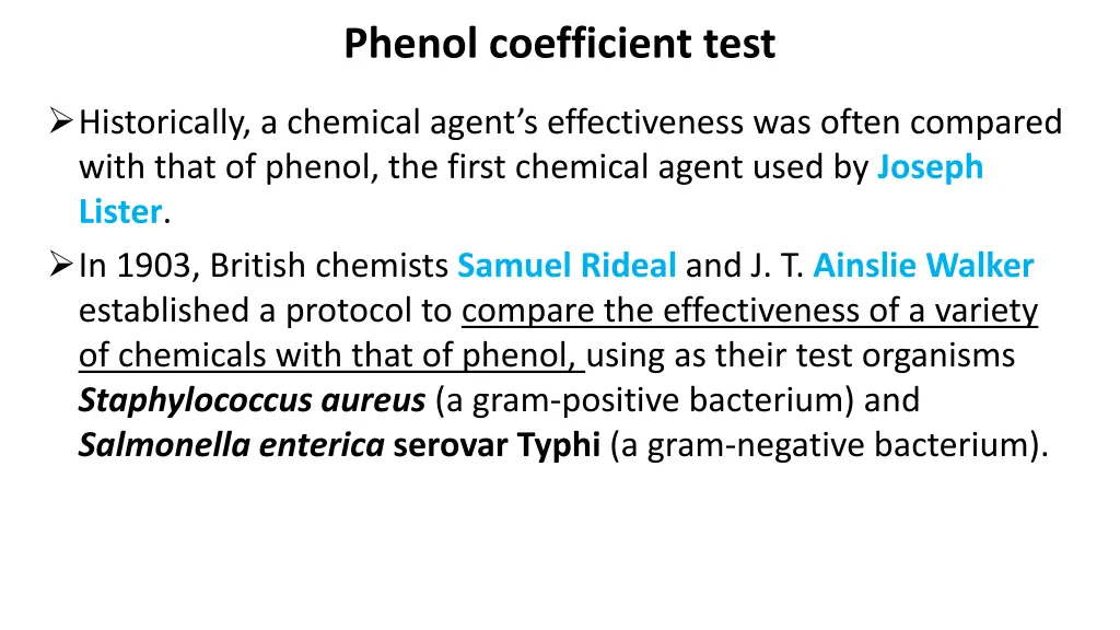 phenol coefficient test