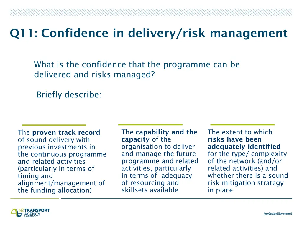 q11 confidence in delivery risk management
