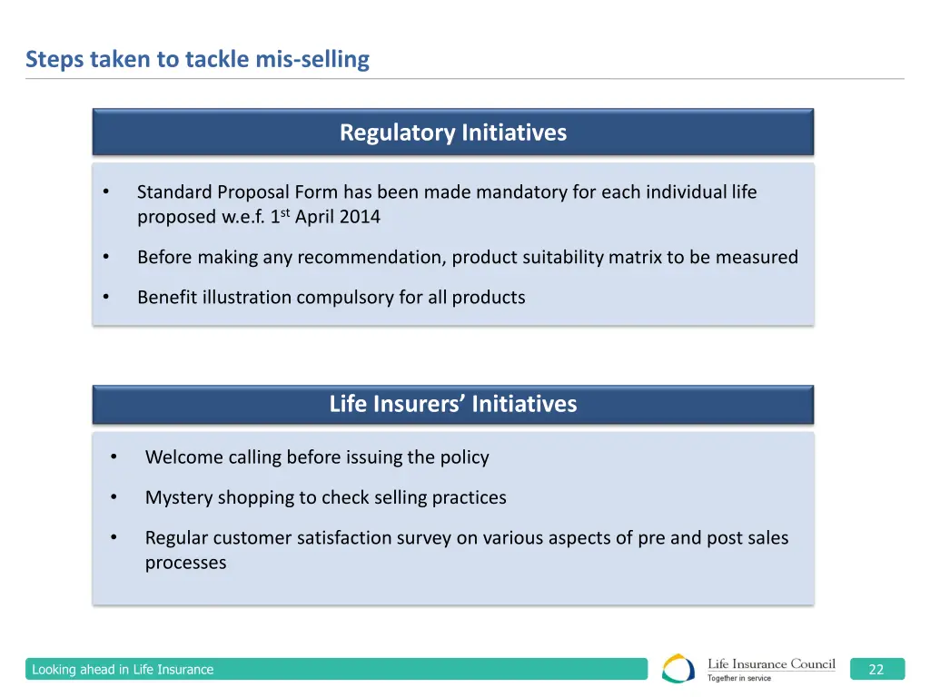 steps taken to tackle mis selling