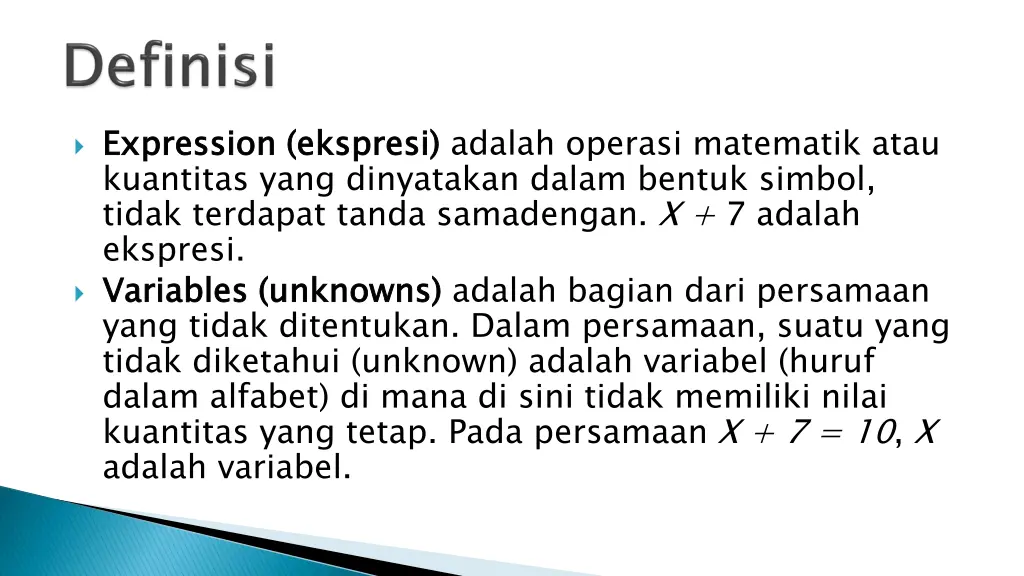 e expression kuantitas yang dinyatakan dalam