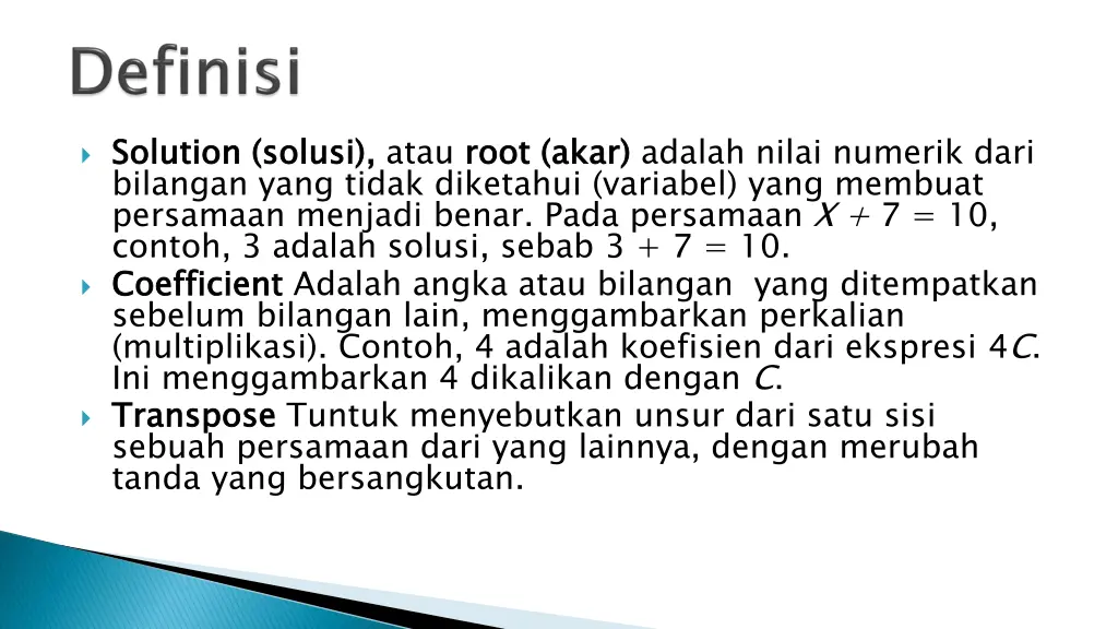 s solution bilangan yang tidak diketahui variabel