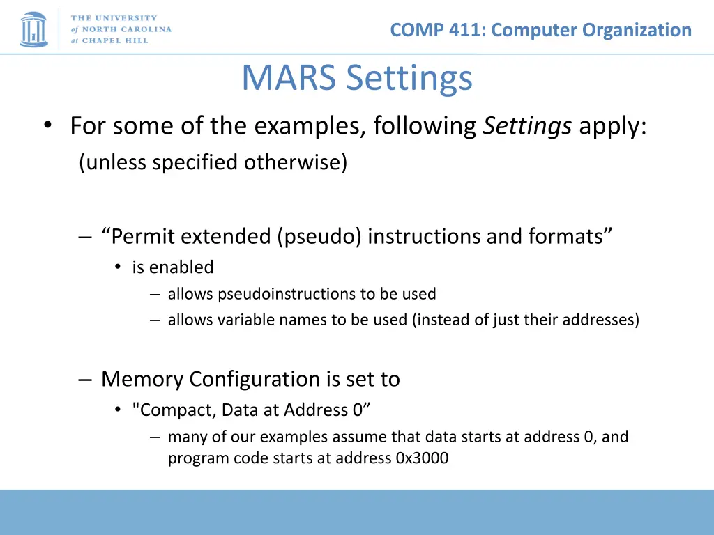 comp 411 computer organization mars settings