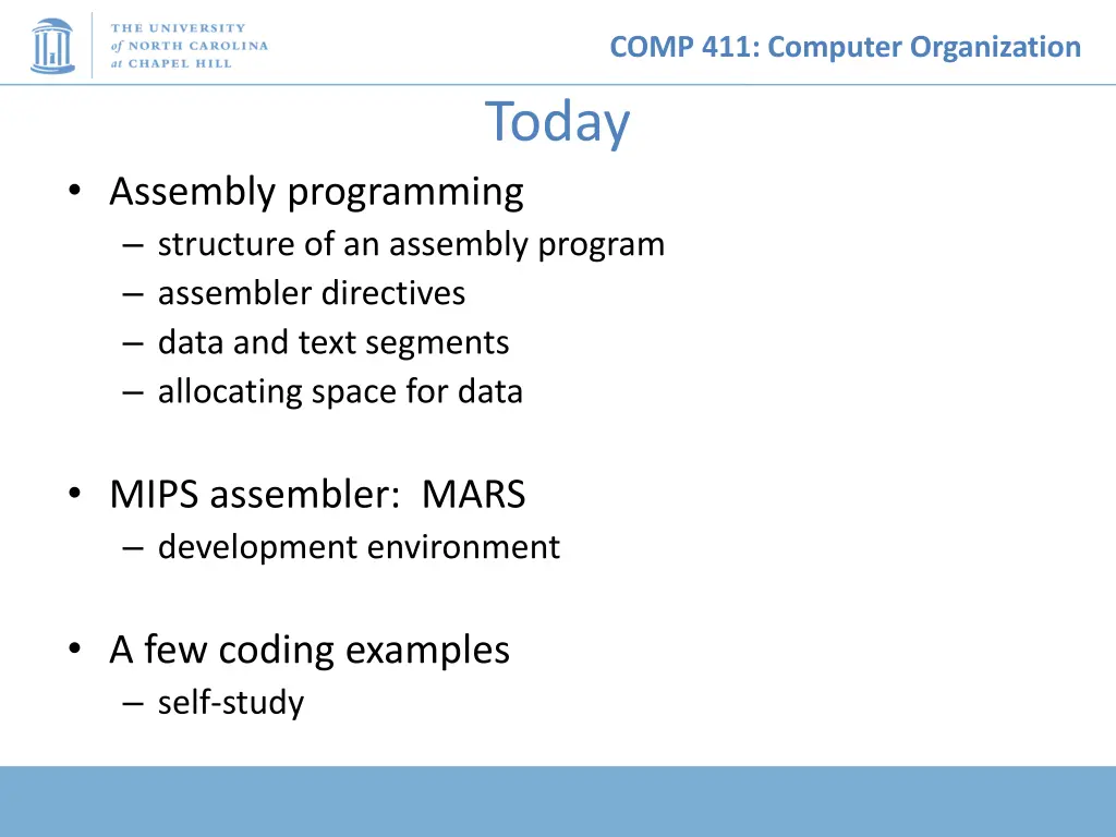 comp 411 computer organization today