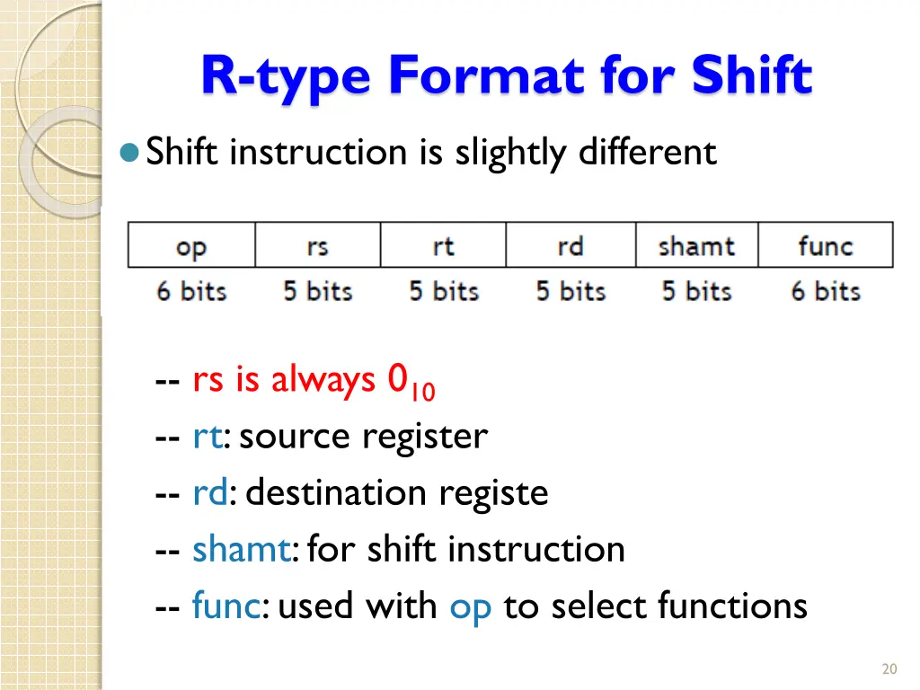 r type format for shift