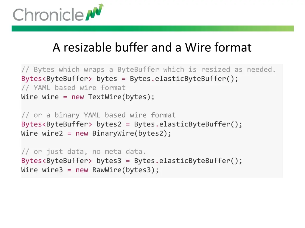 a resizable buffer and a wire format