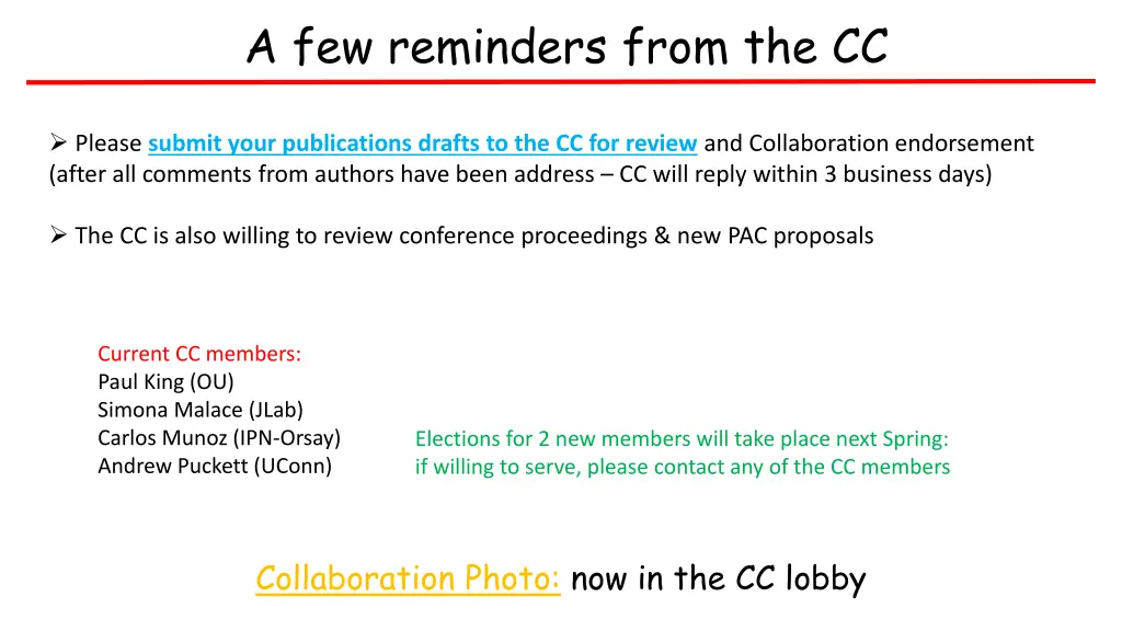 a few reminders from the cc