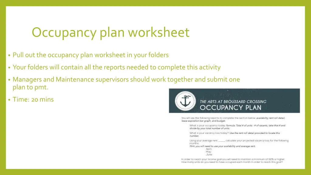 occupancy plan worksheet