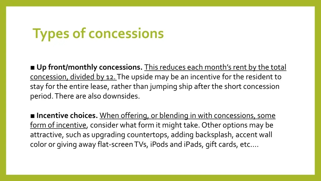types of concessions