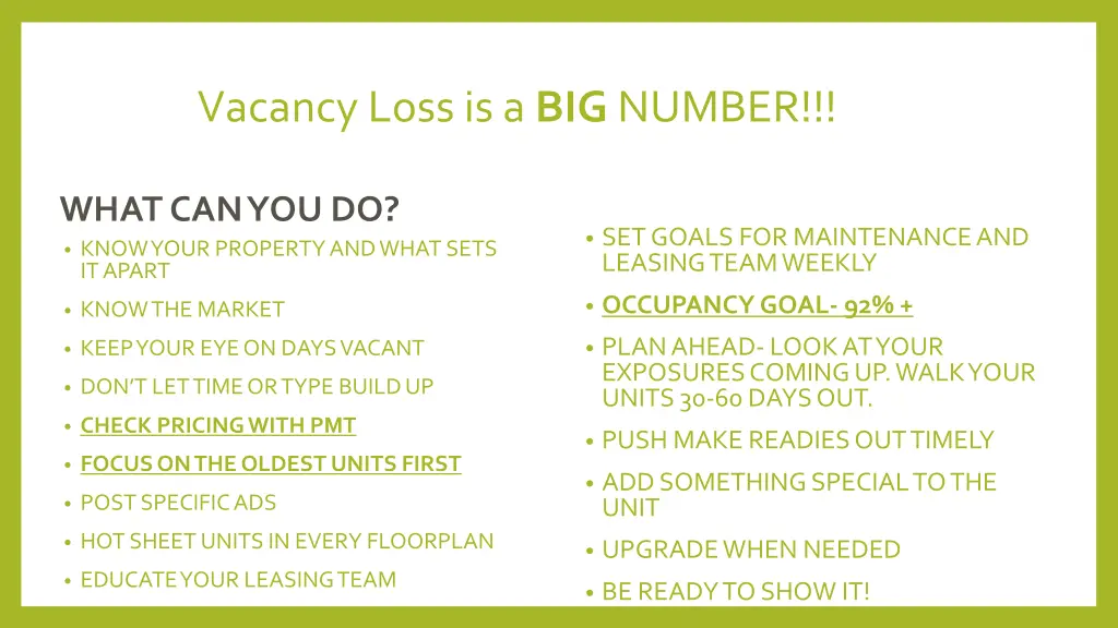vacancy loss is a big number