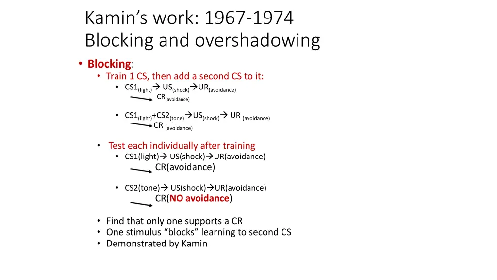 kamin s work 1967 1974 blocking and overshadowing 1