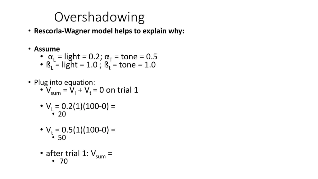 overshadowing rescorla wagner model helps