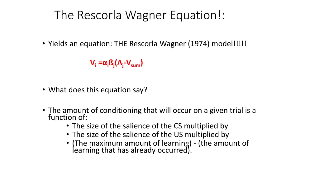 the rescorla wagner equation 1
