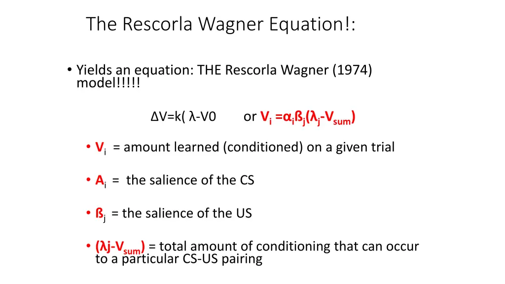 the rescorla wagner equation