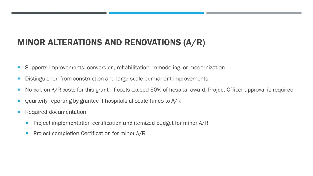 minor alterations and renovations a r