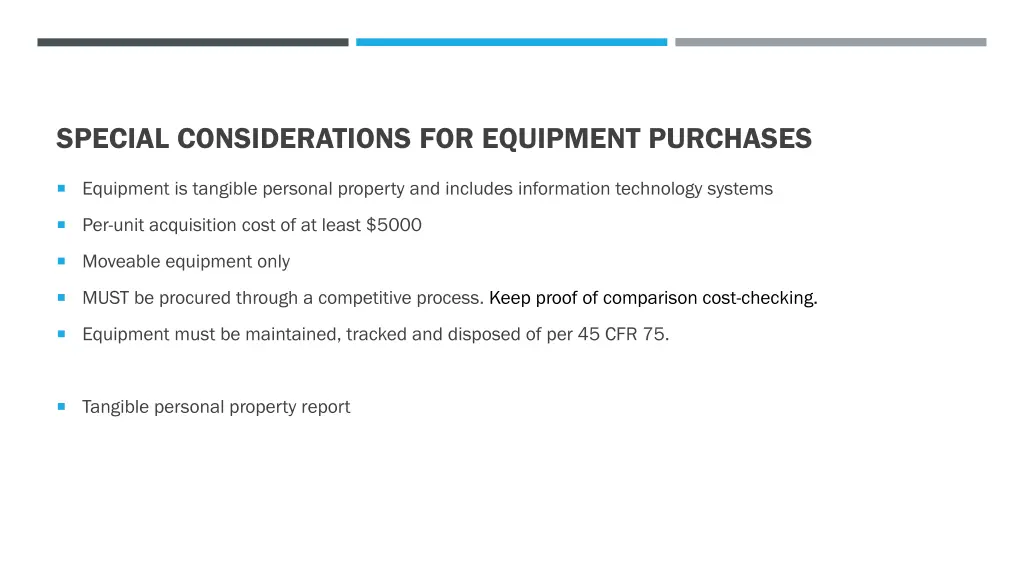 special considerations for equipment purchases
