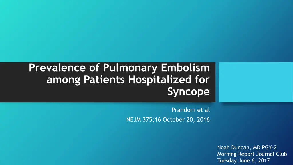 prevalence of pulmonary embolism among patients