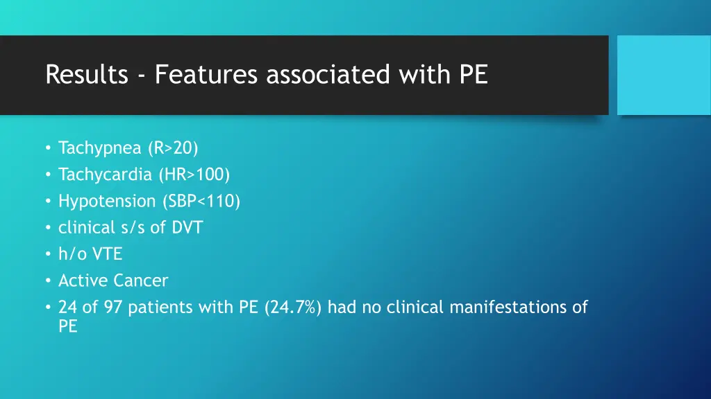 results features associated with pe