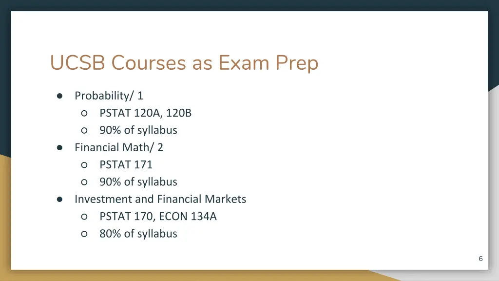 ucsb courses as exam prep