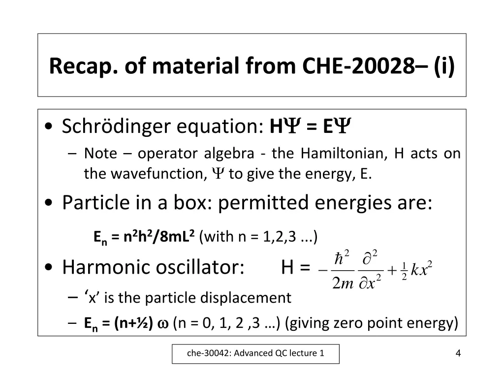 recap of material from che 20028 i