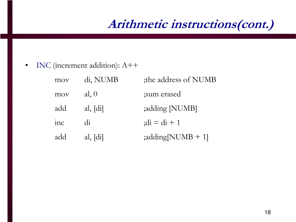 arithmetic instructions cont