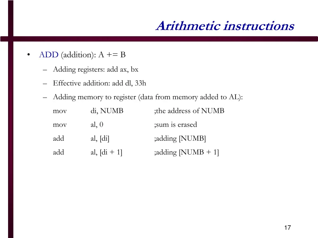 arithmetic instructions