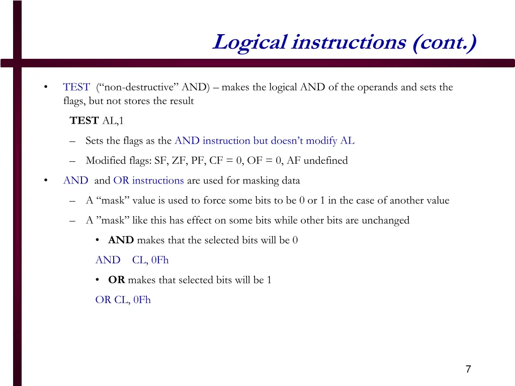 logical instructions cont