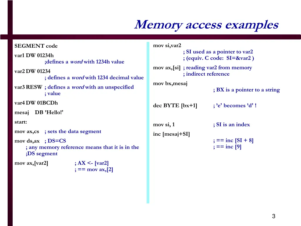 memory access examples