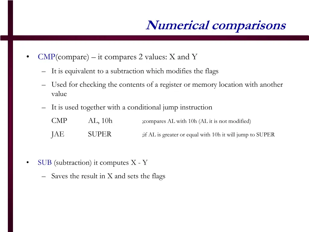 numerical comparisons