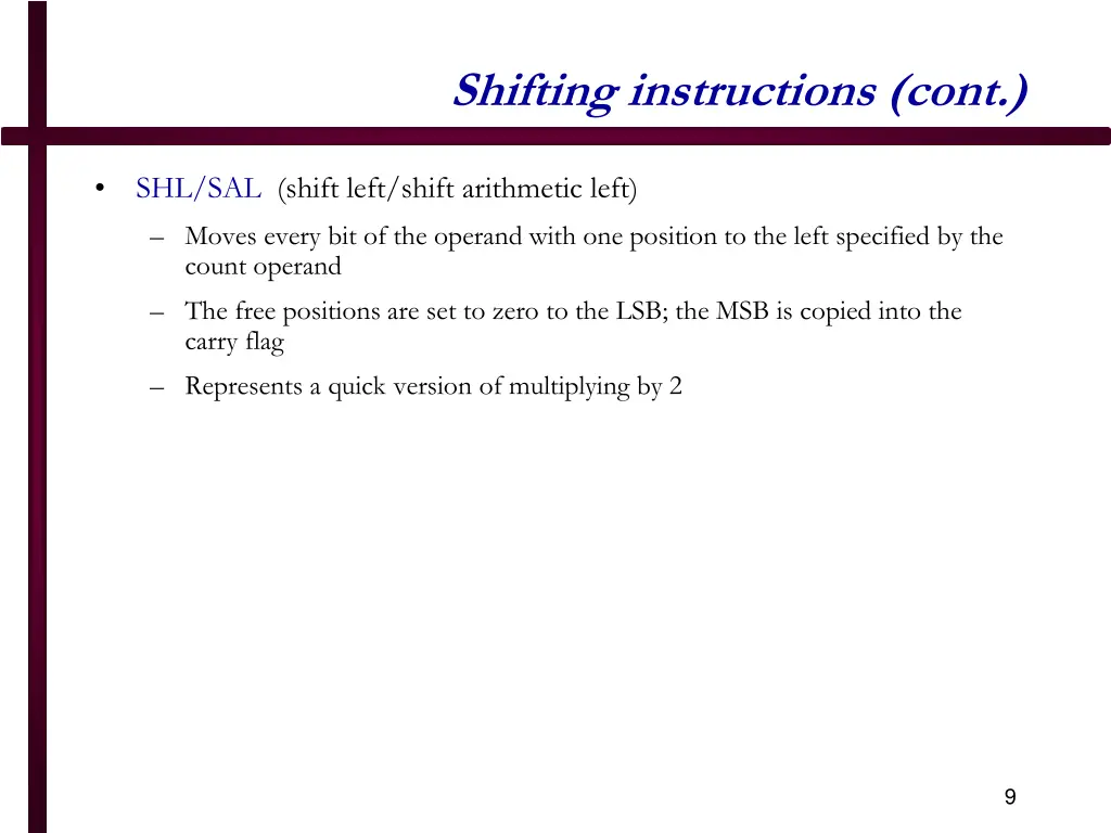 shifting instructions cont