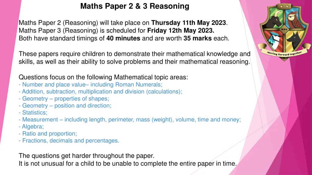 maths paper 2 3 reasoning