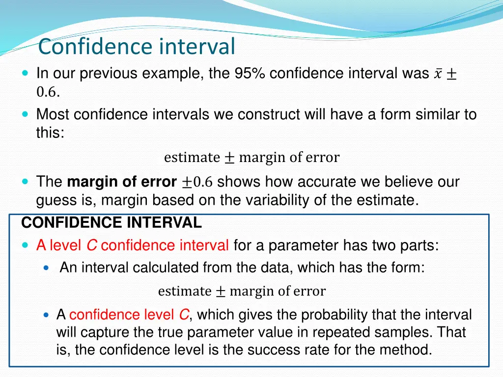 confidence interval in our previous example