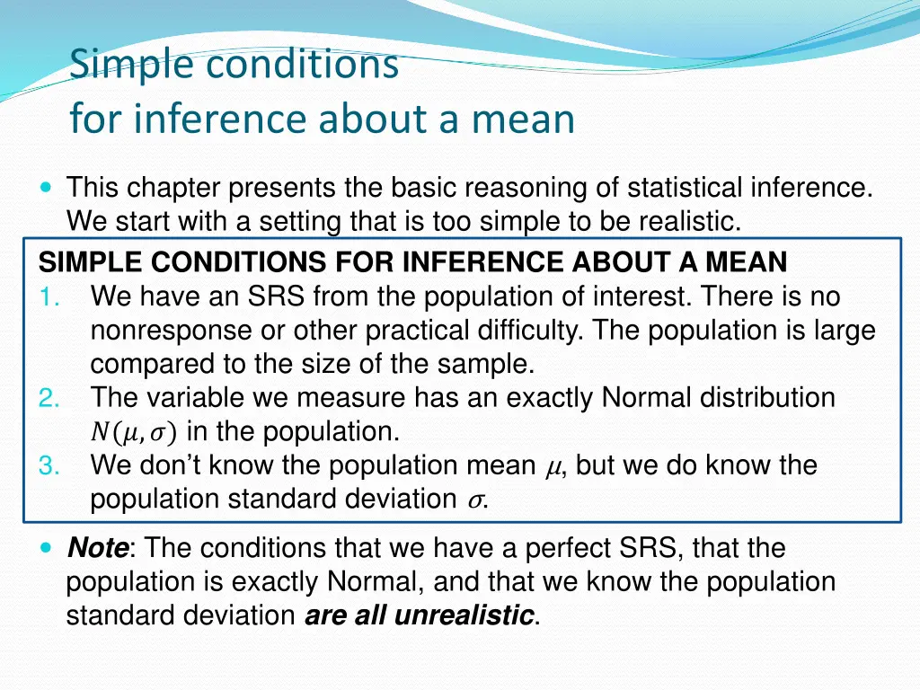 simple conditions for inference about a mean