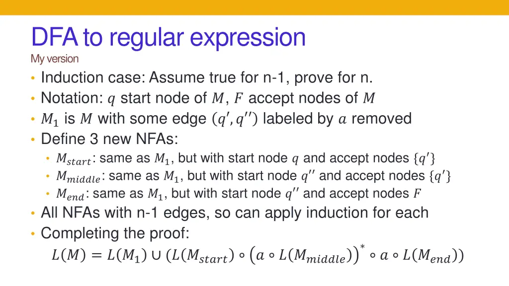 dfa to regular expression my version induction
