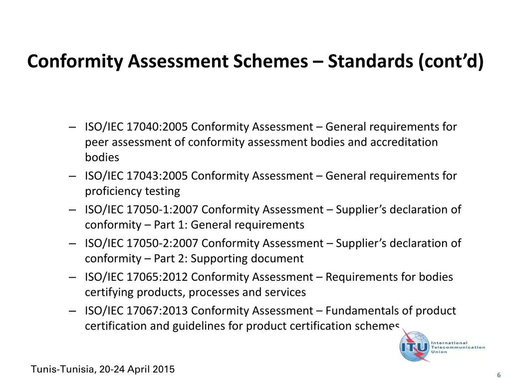 conformity assessment schemes standards cont d 1