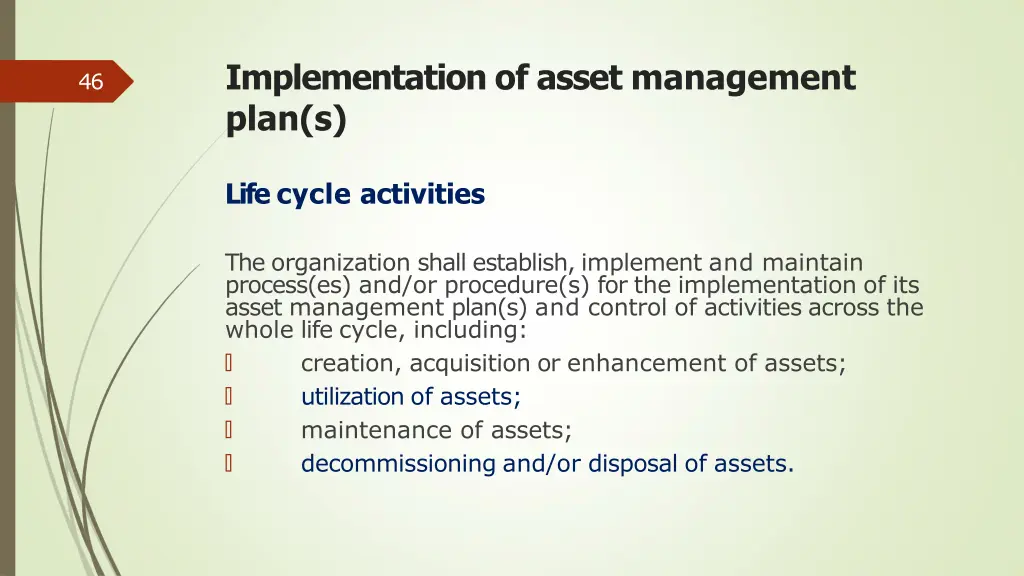 implementation of asset management plan s
